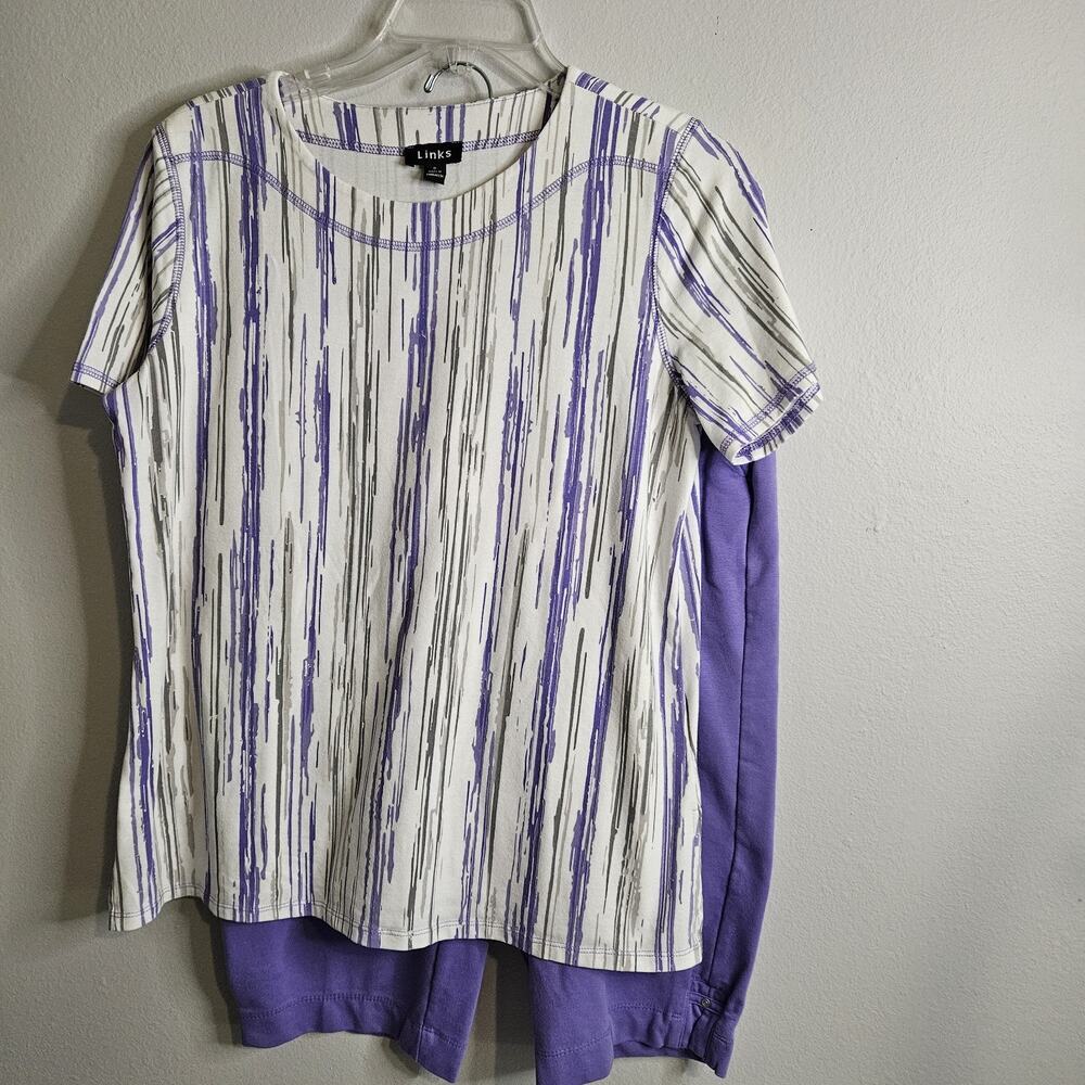 Links Womens 2pc Capri Set Purple Pull On Stretch Pockets Soft Knit Sz S